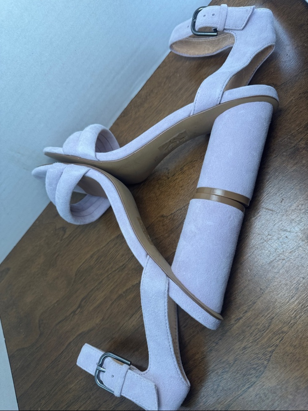 Madewell Rosalie Velvet Lilac Sexy Ankle Strap Sandals Chunky High Heels, sz 7.5 - Picture 10 of 13